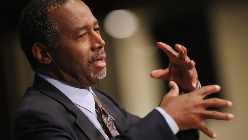 Republican presidential candidate Dr. Ben Carson addresses the National Press Club Newsmakers Luncheon Oct. 9, 2015 in Washington, DC. (Photo by Chip Somodevilla/Getty)