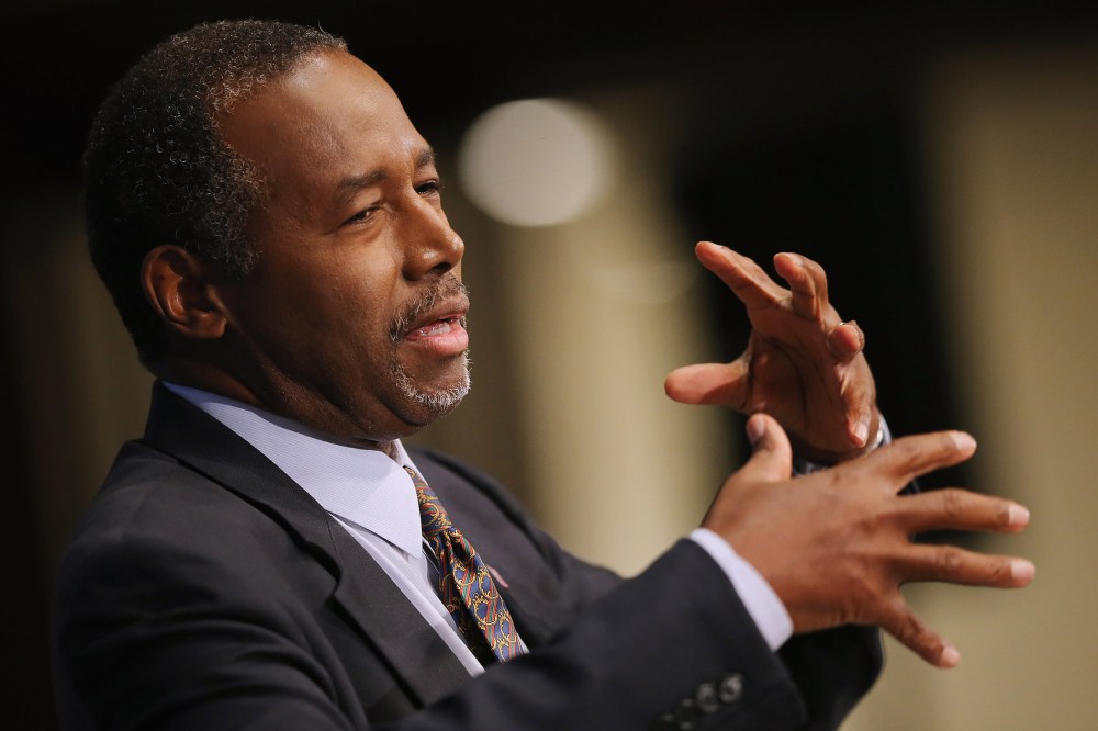 Republican presidential candidate Dr. Ben Carson addresses the National Press Club Newsmakers Luncheon Oct. 9, 2015 in Washington, DC. (Photo by Chip Somodevilla/Getty)