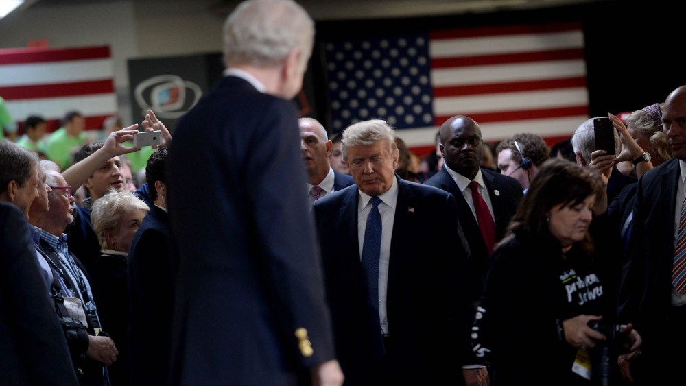 Republican Presidential candidate Donald Trump arrives at the No Labels Problem Solver convention, Oct. 12, 2015 in Manchester, N.H. (Photo by Darren McCollester/Getty)