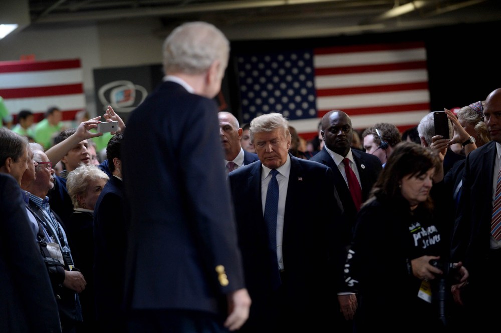 Republican Presidential candidate Donald Trump arrives at the No Labels Problem Solver convention, Oct. 12, 2015 in Manchester, N.H. (Photo by Darren McCollester/Getty)