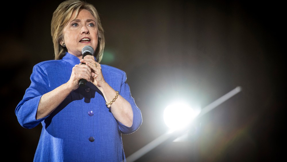 Democratic presidential candidate and former Secretary of State Hillary Clinton, speaks during a campaign rally in Las Vegas, Nev., on Oct. 14, 2015. (Photo by Christopher Dilts/Bloomberg/Getty)