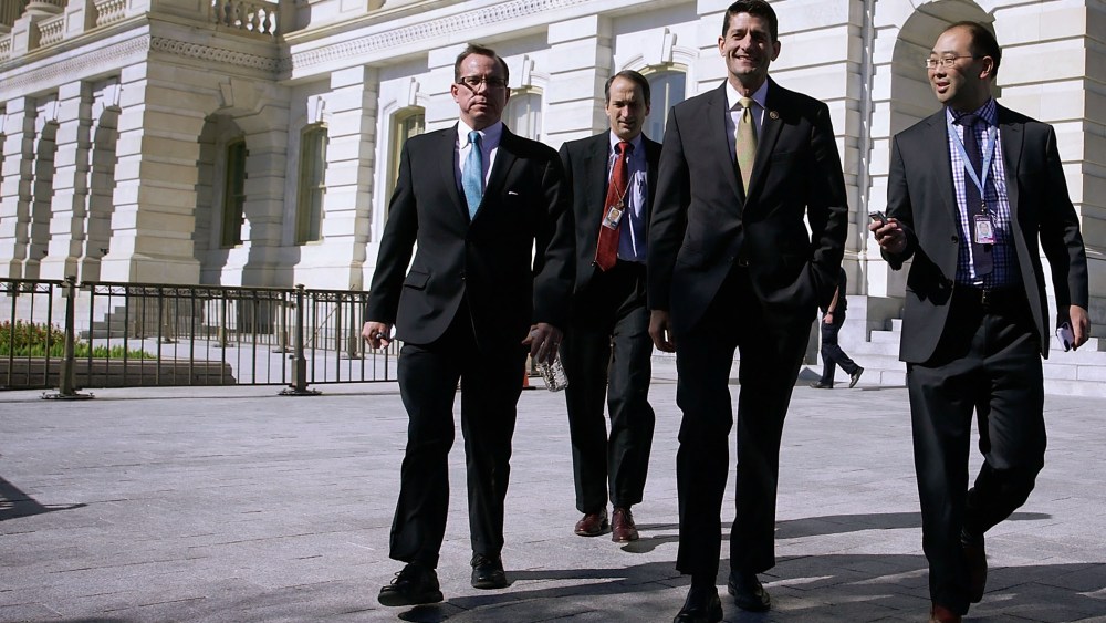 U.S. Rep. Paul Ryan (R-WI) is followed by members of the media as he leaves after a meeting with Republican Study Committee, Oct. 20, 2015 at the Capitol in Washington, DC. (Photo by Alex Wong/Getty)