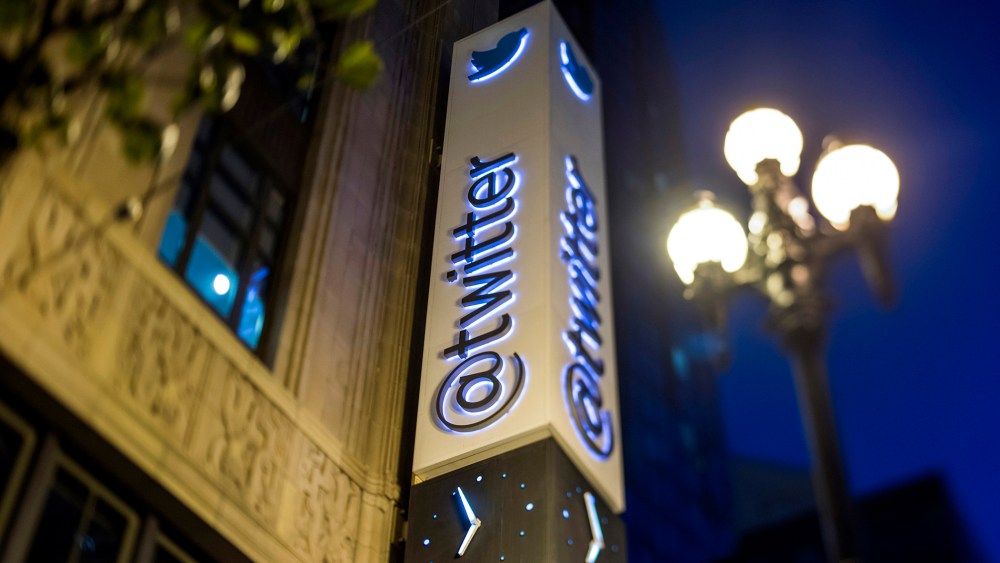 Twitter Inc. sign is displayed outside of the company's headquarters in San Francisco, Calif. (Photo by Paul Morris/Bloomberg/Getty)