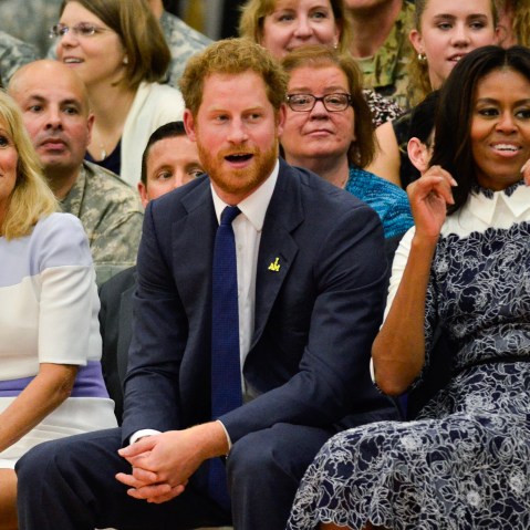 Doctor Jill Biden, Prince Harry and First Lady Michelle Obama watch during the Joining Forces Invictus Games 2016 Event at the Wells Fields House on Oct. 28, 2015 in Fort Belvoir, Va. (Photo by Kris Connor/Getty)