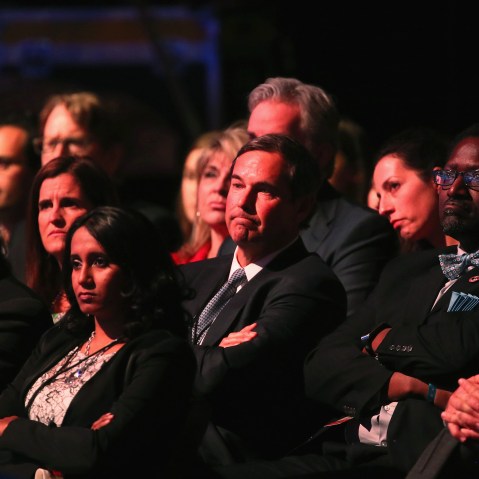 Audience members watch the CNBC Republican Presidential Debate at University of Colorado's Coors Events Center Oct. 28, 2015 in Boulder, Colo. (Photo by Justin Sullivan/Getty)