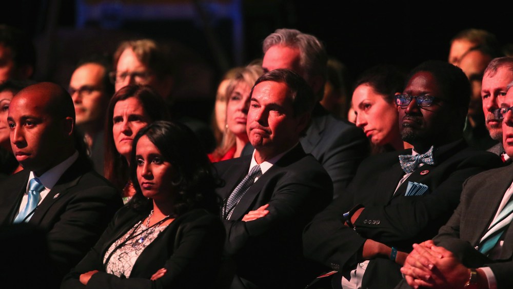 Audience members watch the CNBC Republican Presidential Debate at University of Colorado's Coors Events Center Oct. 28, 2015 in Boulder, Colo. (Photo by Justin Sullivan/Getty)