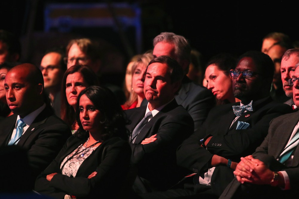 Audience members watch the CNBC Republican Presidential Debate at University of Colorado's Coors Events Center Oct. 28, 2015 in Boulder, Colo. (Photo by Justin Sullivan/Getty)