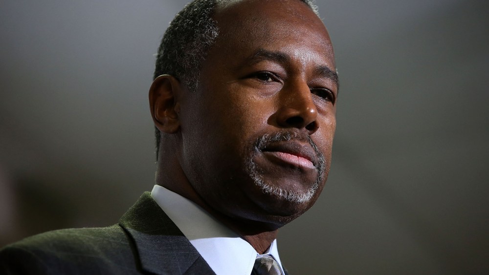 Republican presidential candidate Ben Carson speaks during a news conference before a campaign event at Colorado Christian University on Oct. 29, 2015 in Lakewood, Colo. (Photo by Justin Sullivan/Getty)