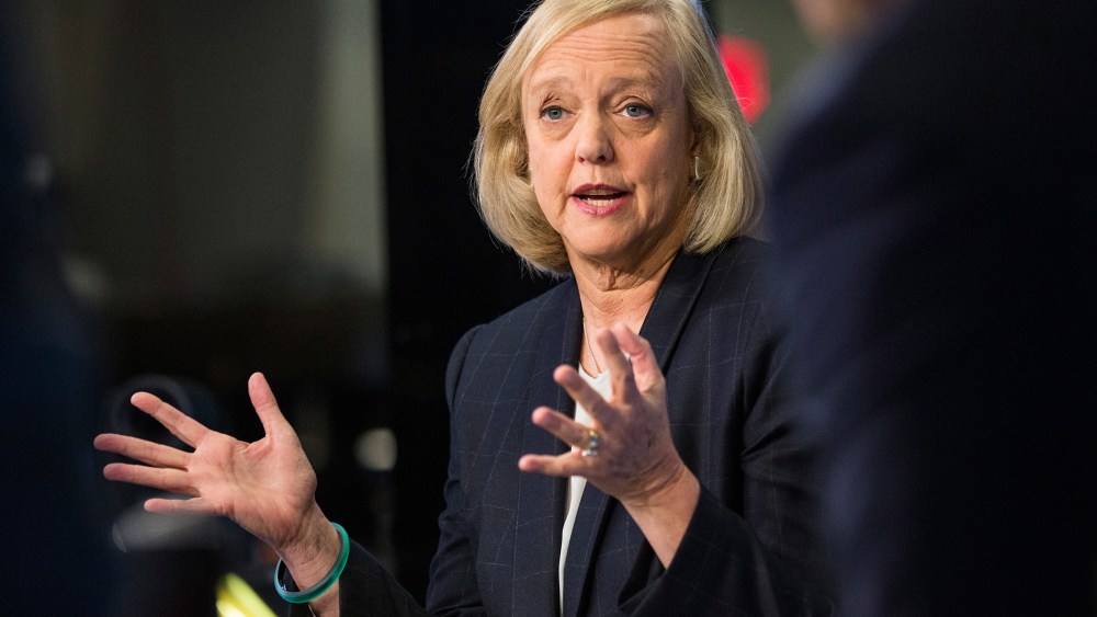Meg Whitman, CEO of Hewlett Packard, gives a television interview on the floor of the New York Stock Exchange after ringing the opening bell on Nov. 2, 2015 in New York, N.Y. (Photo by Andrew Burton/Getty)
