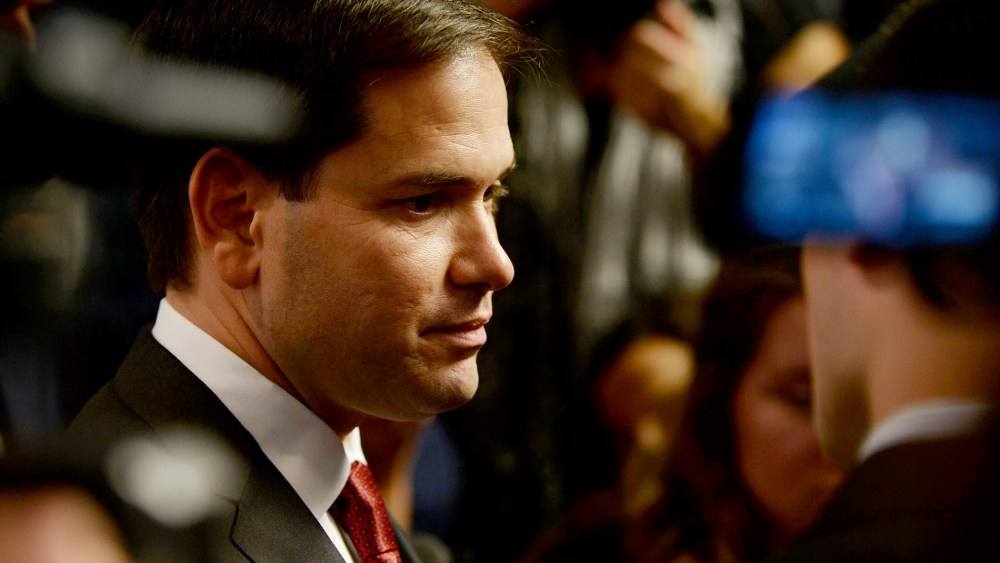 Republican Presidential candidate Marco Rubio (R-FL) meets people following a round table discussion at Saint Anselm College in Manchester, N.H. (Photo by Darren McCollester/Getty)