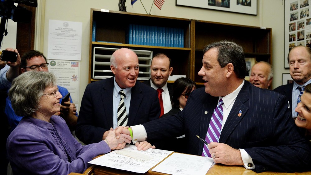 Republican Presidential candidate Chris Christie (R-NJ) files paperwork for the New Hampshire primary at the State House Nov. 6, 2015 in Concord, N.H. (Photo by Darren McCollester/Getty)