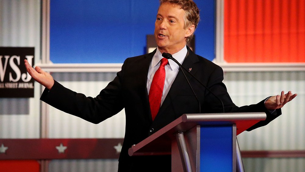 Republican presidential candidate U.S. Sen. Rand Paul (R-KY) speaks during the Republican Presidential Debate sponsored by Fox Business and the Wall Street Journal at the Milwaukee Theatre on Nov. 10, 2015 in Milwaukee, Wis. (Photo by Scott Olson/Getty)