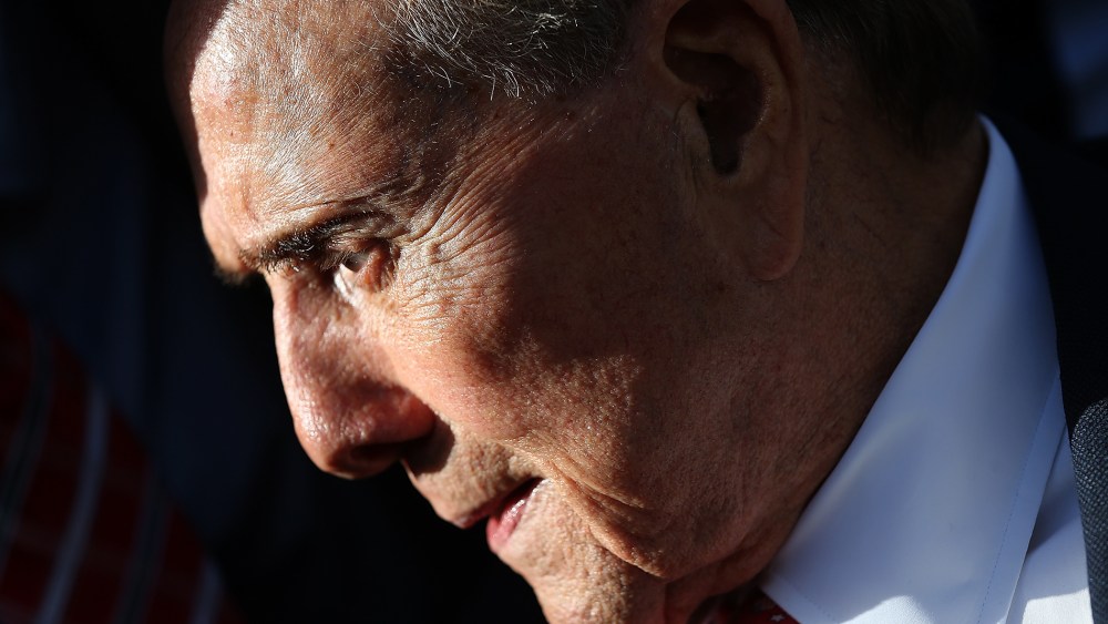 World War II veteran and former Sen. Bob Dole attends a Veterans Day ceremony at the National World War II Memorial on Nov. 11, 2015 in Washington, DC. (Photo by Win McNamee/Getty)