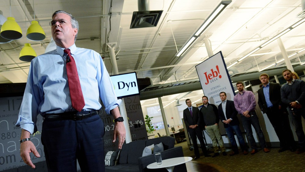 Republican Presidential candidate Jeb Bush speaks at Dynamic Network Services Incorporated, Nov. 19, 2015 in Manchester, N.H. (Photo by Darren McCollester/Getty)