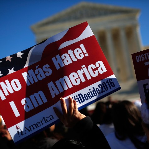 Supporters of immigration reform protest outside the U.S. Supreme Court on Nov. 20, 2015 in Washington, DC. (Photo by Win McNamee/Getty)