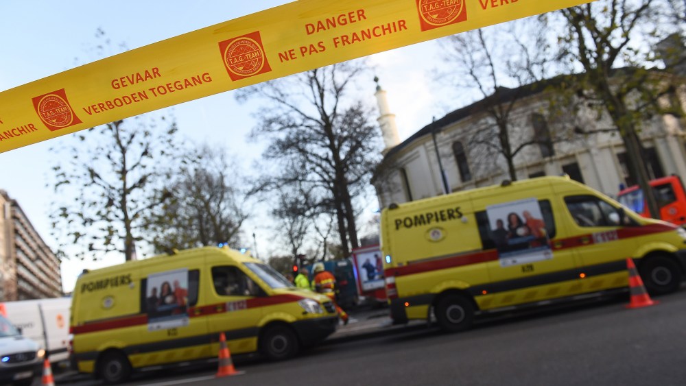 The Great Mosque of Brussels was evacuated and 11 people decontaminated after the discovery of a suspicious package containing white powder, Nov. 26, 2015. (Photo by Emmanuel Dunand/AFP/Getty)
