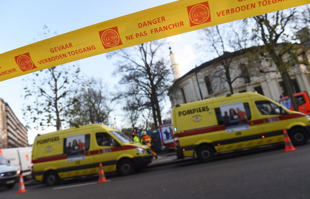 The Great Mosque of Brussels was evacuated and 11 people decontaminated after the discovery of a suspicious package containing white powder, Nov. 26, 2015. (Photo by Emmanuel Dunand/AFP/Getty)