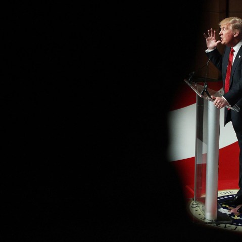Republican presidential candidate Donald Trump addresses the Republican Jewish Coalition at Ronald Reagan Building and International Trade Center Dec. 3, 2015 in Washington, DC. (Photo by Alex Wong/Getty)