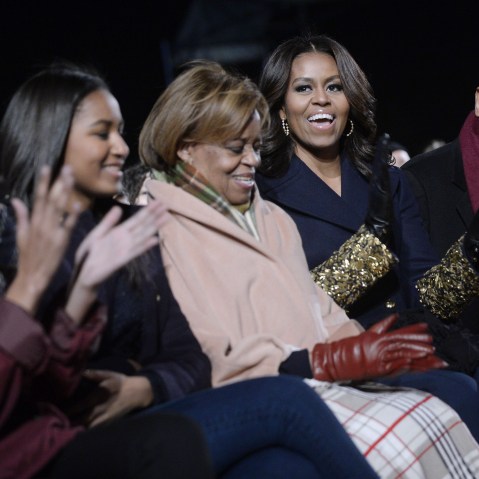 President Barack Obama and family attend the national Christmas tree lighting ceremony on the Ellipse south of the White House on Dec. 3, 2015 in Washington, DC. (Photo by Olivier Douliery/Pool/Getty)
