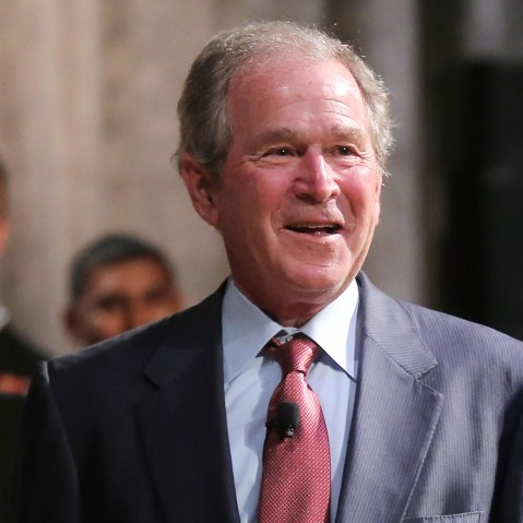 Former President George W. Bush speaks to aspiring Invictus competitors at the Intrepid Sea-Air-Space Museum on Dec. 3, 2015 in New York City. (Photo by Jemal Countess/Getty)