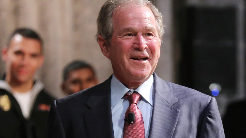 Former President George W. Bush speaks to aspiring Invictus competitors at the Intrepid Sea-Air-Space Museum on Dec. 3, 2015 in New York City. (Photo by Jemal Countess/Getty)