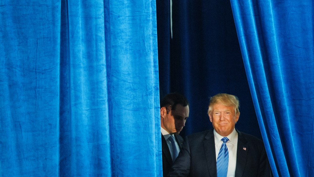 Republican presidential candidate Donald Trump arrives for a campaign event at Mississippi Valley Fairgrounds on Dec. 5, 2015 in Davenport, Iowa. (Photo by Scott Olson/Getty)