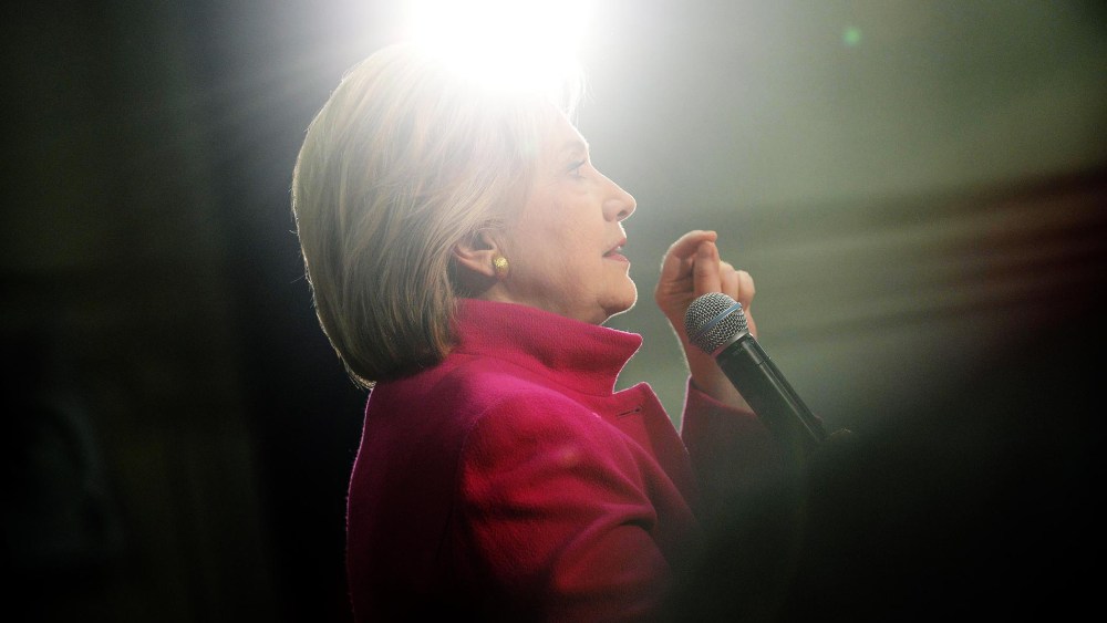 Democratic president candidate Hillary Clinton speaks at a town hall event at Woodbury School Dec. 8, 2015 in Salem, N.H. (Photo by Darren McCollester/Getty)