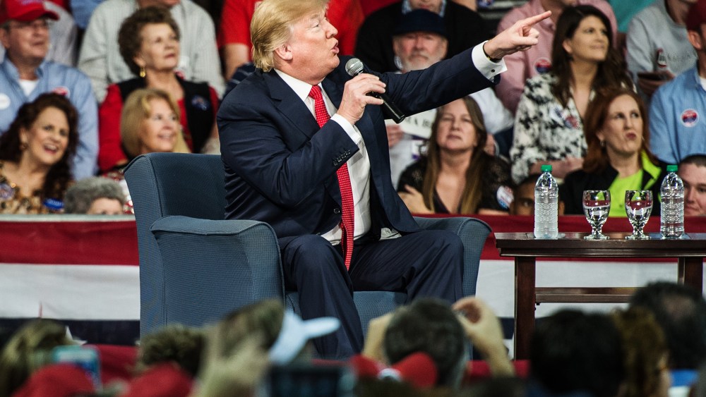 Republican presidential candidate Donald Trump speaks to the crowd at a town hall meeting Dec. 12, 2015 in Aiken, S.C. (Photo by Sean Rayford/Getty)