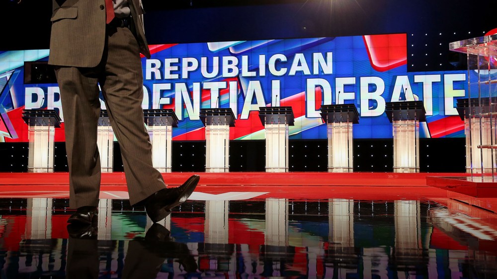 A view of the stage for the CNN Republican presidential debate at The Venetian Las Vegas on Dec. 15, 2015 in Las Vegas, Nev. (Photo by Justin Sullivan/Getty)