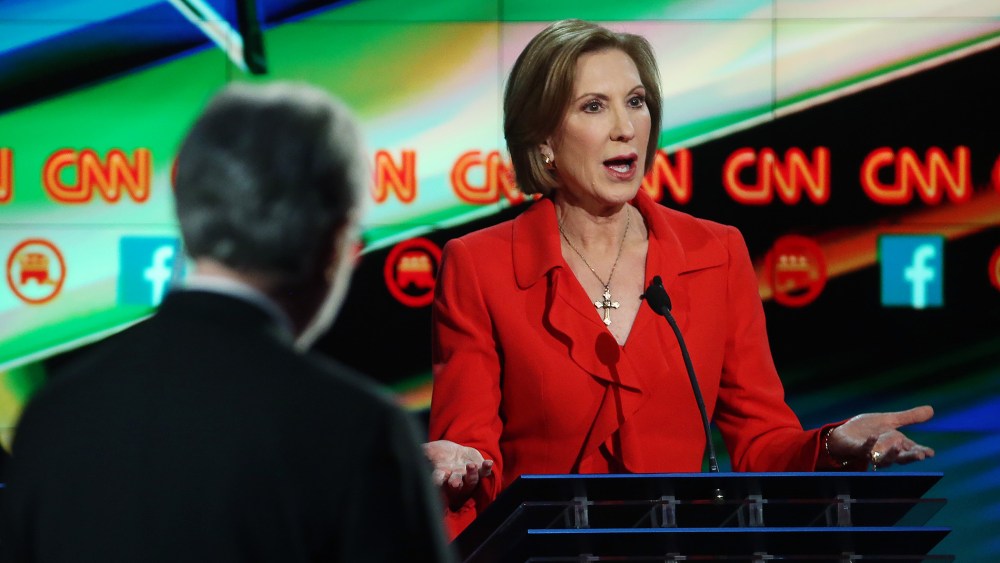 Republican presidential candidate Carly Fiorina during the CNN Republican presidential debate on Dec. 15, 2015 in Las Vegas, Nev. (Photo by Justin Sullivan/Getty)