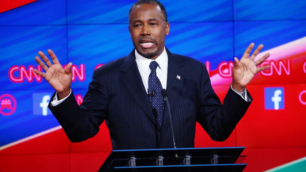 Republican presidential candidate Ben Carson speaks during the CNN Republican presidential debate on Dec. 15, 2015 in Las Vegas, Nev. (Photo by Justin Sullivan/Getty)
