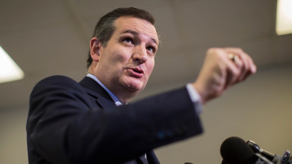 Republican presidential candidate Ted Cruz speaks to reporters upon landing at LAX on Dec. 16, 2015 in Los Angeles, Calif. (Photo by David McNew/Getty)