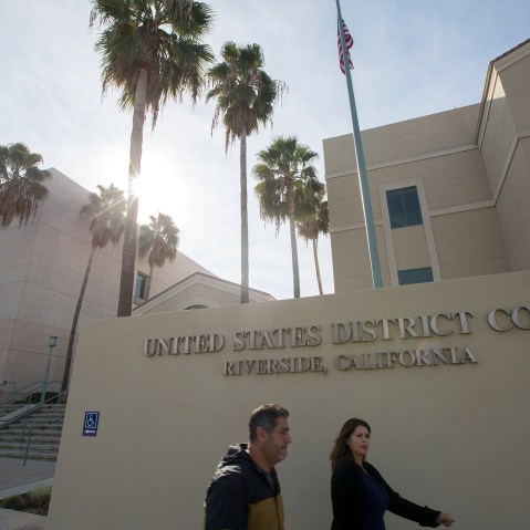 The United States District Court building is seen as Enrique Marquez appears at a detention hearing in federal court Riverside, Calif., Dec. 21, 2015. (Photo by David McNew/AFP/Getty)