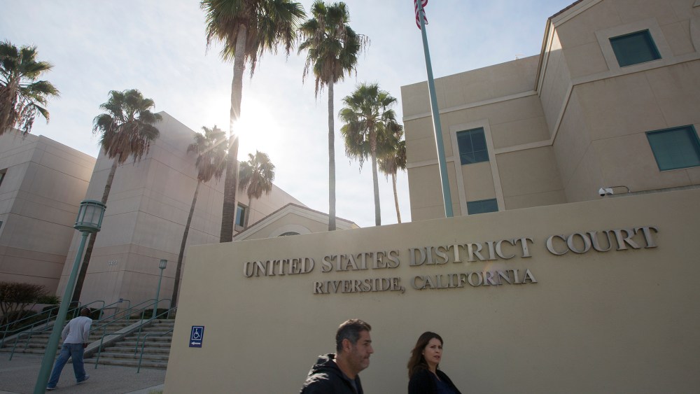 The United States District Court building is seen as Enrique Marquez appears at a detention hearing in federal court Riverside, Calif., Dec. 21, 2015. (Photo by David McNew/AFP/Getty)