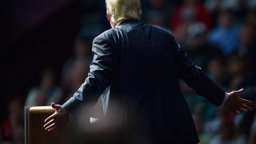 Republican presidential candidate Donald Trump speaks to guests at a campaign rally on Dec. 21, 2015 in Grand Rapids, Mich. (Photo by Scott Olson/Getty)