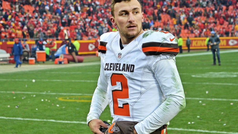 Quarterback Johnny Manziel #2 of the Cleveland Browns walks off the field, after losing to the Kansas City Chiefs on Dec. 27, 2015 at Arrowhead Stadium in Kansas City, Mo. (Photo by Peter G. Aiken/Getty)
