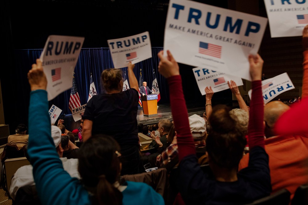 Republican presidential candidate Donald Trump speaks at the Bridge View Center on Jan. 9, 2016 in Ottumwa, Iowa. (Photo by Aaron P. Bernstein/Getty)
