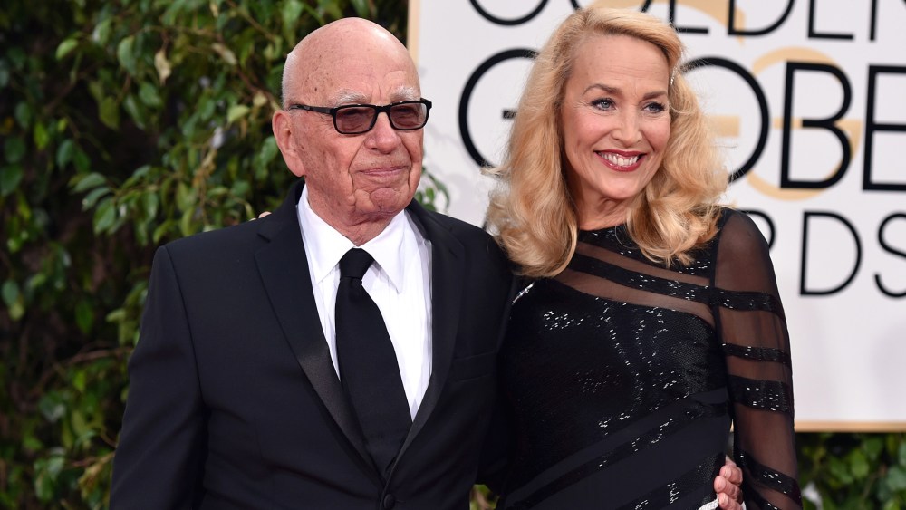 News Corp. CEO Rupert Murdoch (L) and model Jerry Hall attend the 73rd Annual Golden Globe Awards held at the Beverly Hilton Hotel on Jan. 10, 2016 in Beverly Hills, Calif. (Photo by John Shearer/Getty)