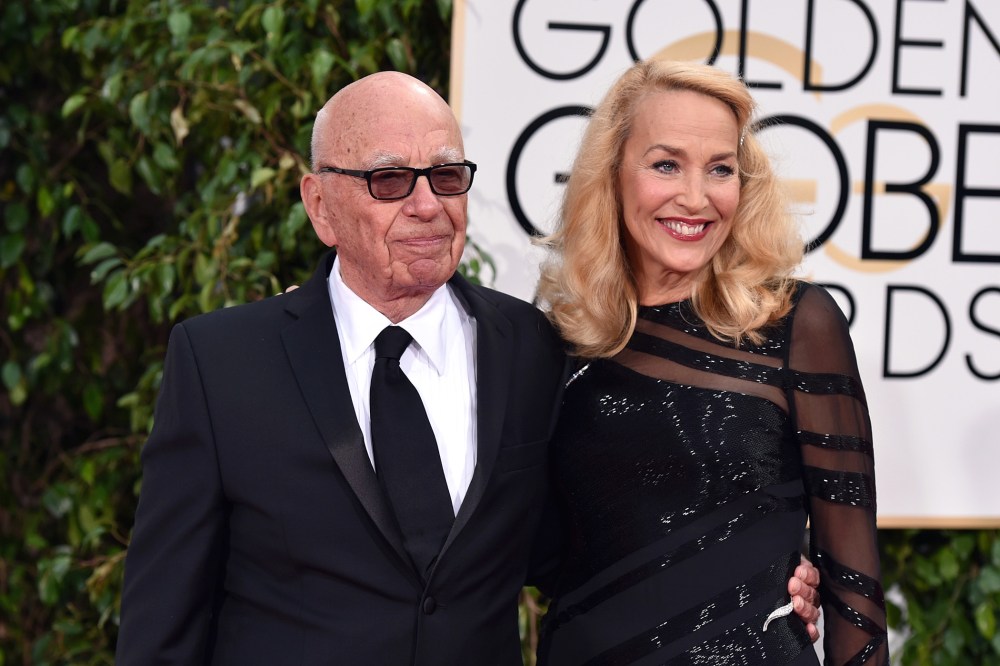 News Corp. CEO Rupert Murdoch (L) and model Jerry Hall attend the 73rd Annual Golden Globe Awards held at the Beverly Hilton Hotel on Jan. 10, 2016 in Beverly Hills, Calif. (Photo by John Shearer/Getty)