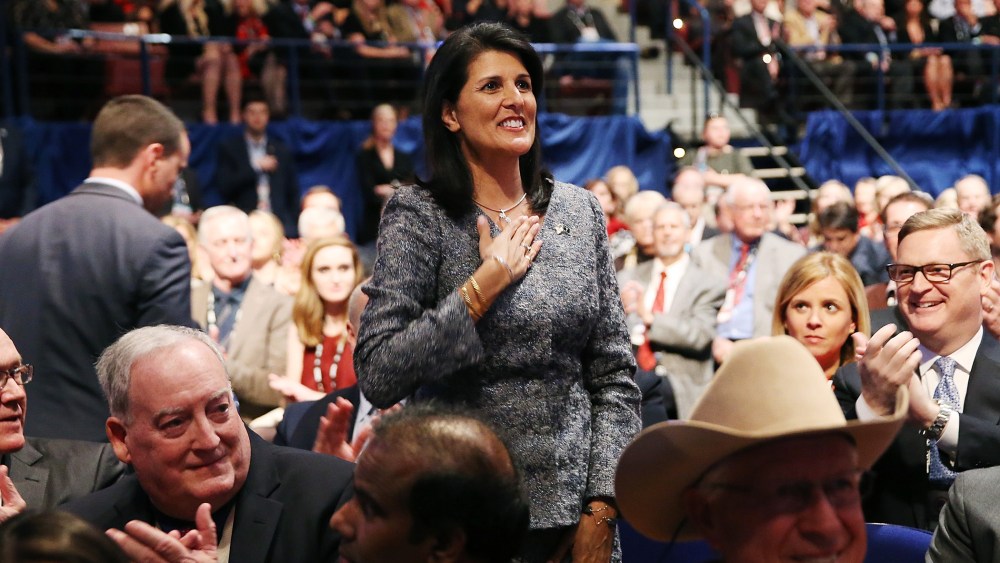 Governor of South Carolina Nikki Haley waves to the crowd prior to watching the sixth Republican presidential debate at the North Charleston Coliseum and Performing Arts Center in S.C., Jan. 14, 2016. (Photo by Andrew Burton/Getty)