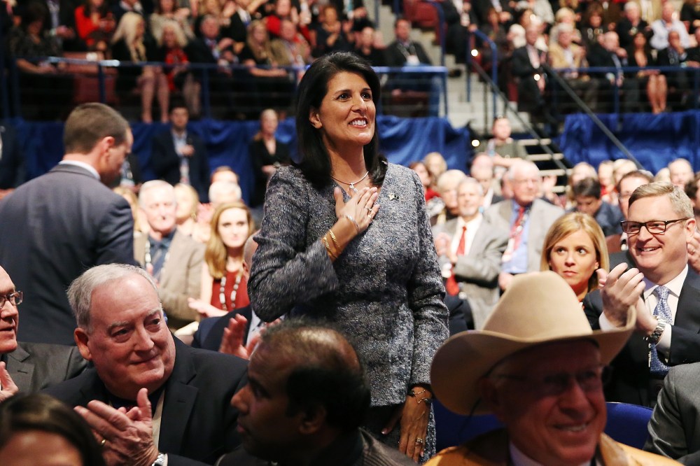 Governor of South Carolina Nikki Haley waves to the crowd prior to watching the sixth Republican presidential debate at the North Charleston Coliseum and Performing Arts Center in S.C., Jan. 14, 2016. (Photo by Andrew Burton/Getty)