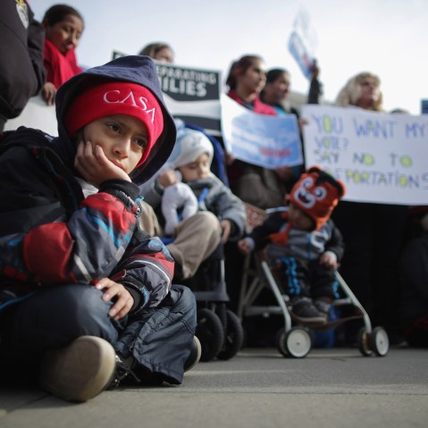 About fifty pro-immigration reform demonstrators gathered for a rally outside the United States Supreme Court Jan. 15, 2016 in Washington, DC. (Photo by Chip Somodevilla/Getty)