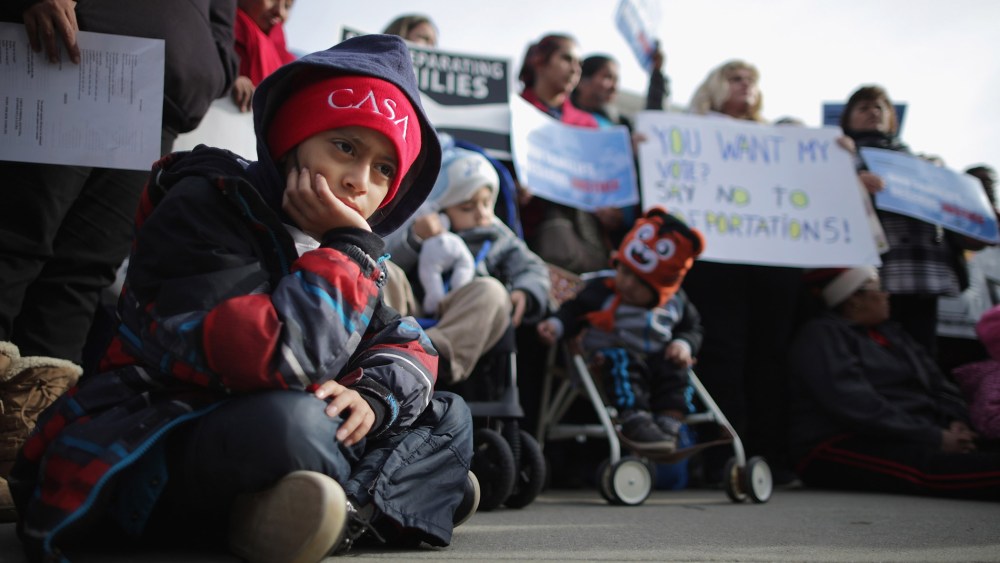 About fifty pro-immigration reform demonstrators gathered for a rally outside the United States Supreme Court Jan. 15, 2016 in Washington, DC. (Photo by Chip Somodevilla/Getty)