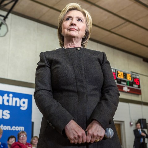 Democratic presidential candidate Hillary Clinton speaks at a campaign event on Jan. 25, 2016 in Knoxville, Iowa. (Photo by Brendan Hoffman/Getty)
