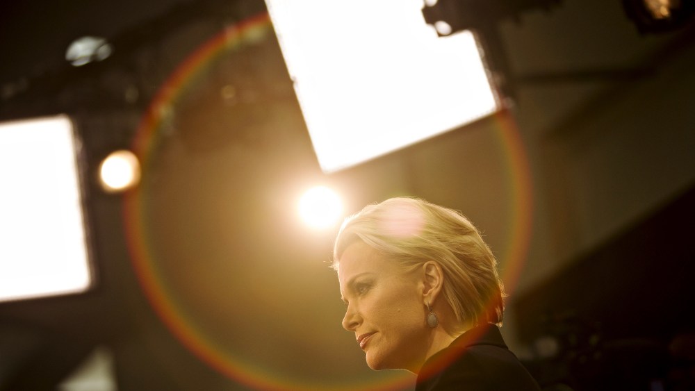 Fox News anchor Megyn Kelly pauses during a live broadcast following the Republican presidential candidate debate in Des Moines, Ia., Jan. 28, 2016. (Photo by Daniel Acker/Bloomberg/Getty)