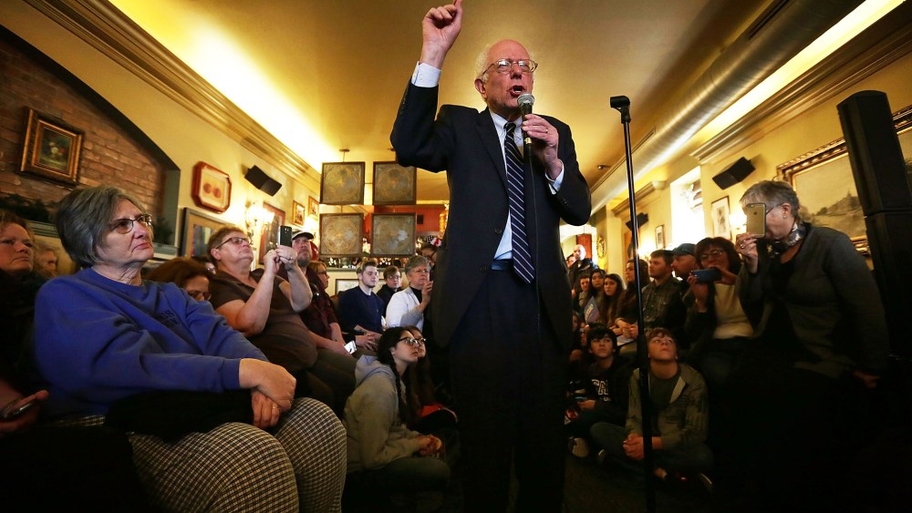 Democratic presidential candidate Sen. Bernie Sanders (I-VT) speaks to voters during a campaign event at Cafe Dodici Jan. 29, 2016 in Washington, Iowa. (Photo by Alex Wong/Getty)