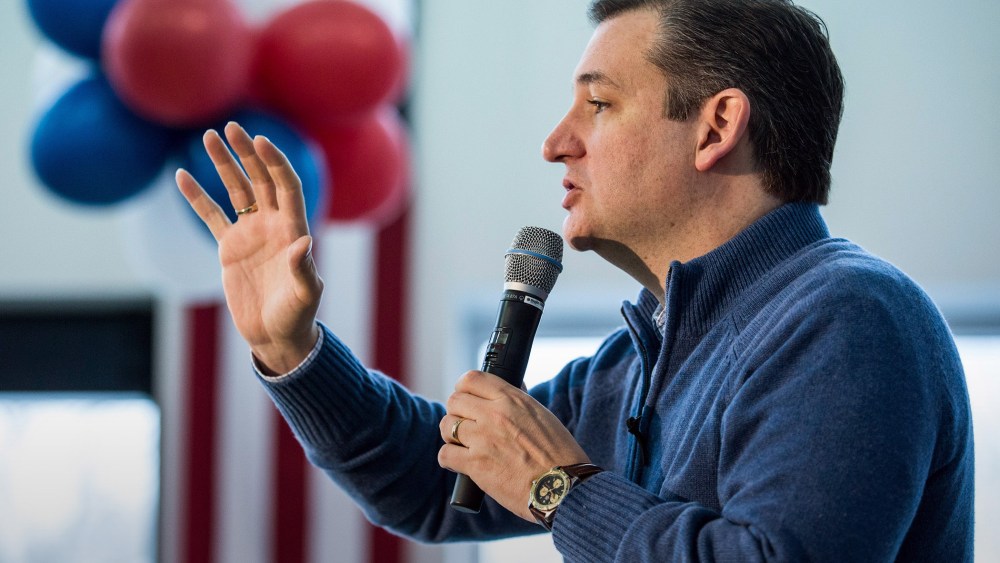 Republican presidential candidate Sen. Ted Cruz (R-TX) speaks at a town hall meeting at a Toyota dealership on Feb. 4, 2016 in Portsmouth, N.H. (Photo by Andrew Burton/Getty)