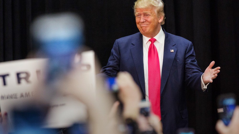 Republican presidential hopeful Donald Trump speaks at a rally at Great Bay Community College on Feb. 4, 2016 in Portsmouth, N.H. (Photo by Andrew Burton/Getty)