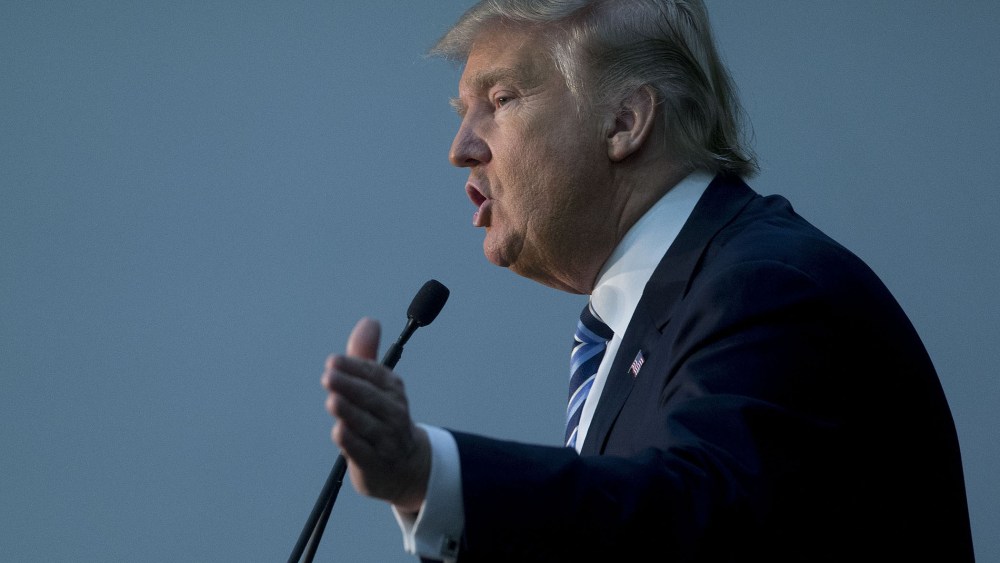 Donald Trump speaks during a campaign rally at Plymouth State University in Holderness, N.H., Feb. 7, 2016. (Photo by Andrew Harrer/Bloomberg/Getty)