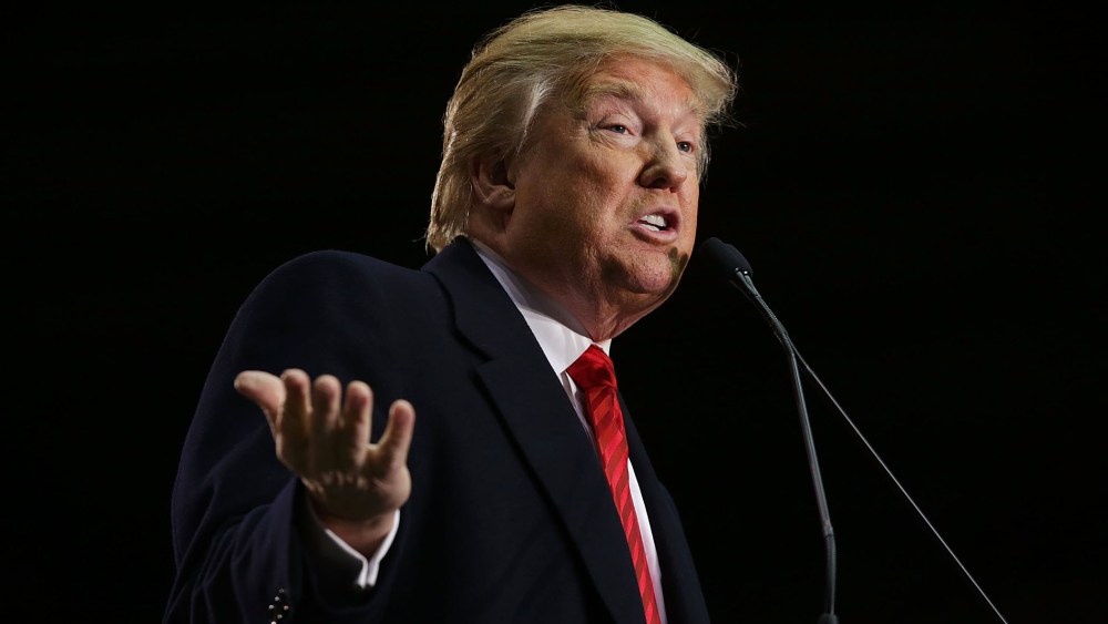 Republican presidential candidate Donald Trump speaks during a campaign rally Feb. 10, 2016 in Clemson, S.C. (Photo by Alex Wong/Getty)